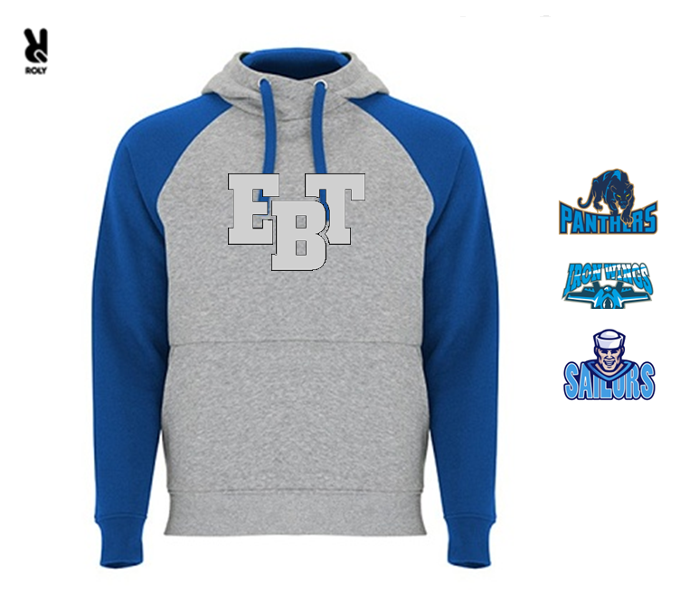EBT grey hoodie blue sleeves